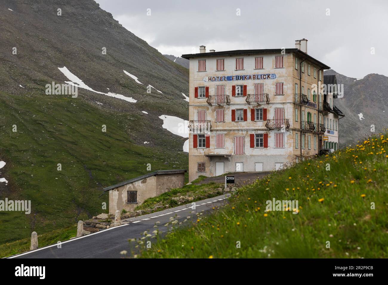 Hotel Furkablick, Historic Building on the Furka Pass, Alpine Road, Oberwald, Canton Valais, Switzerland Stock Photo