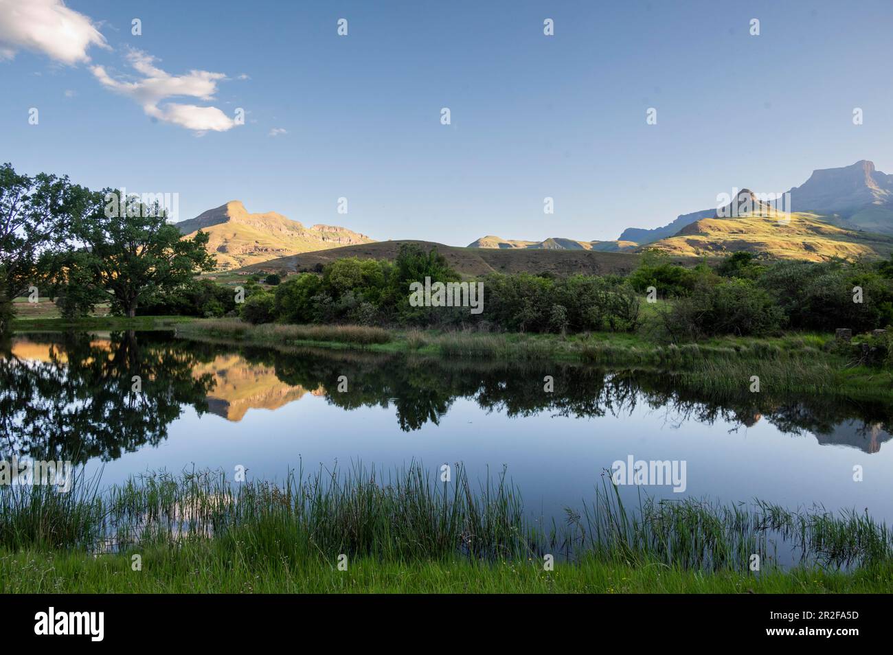 Amphitheatre with reflection in the lake, Royal Natal National Park ...