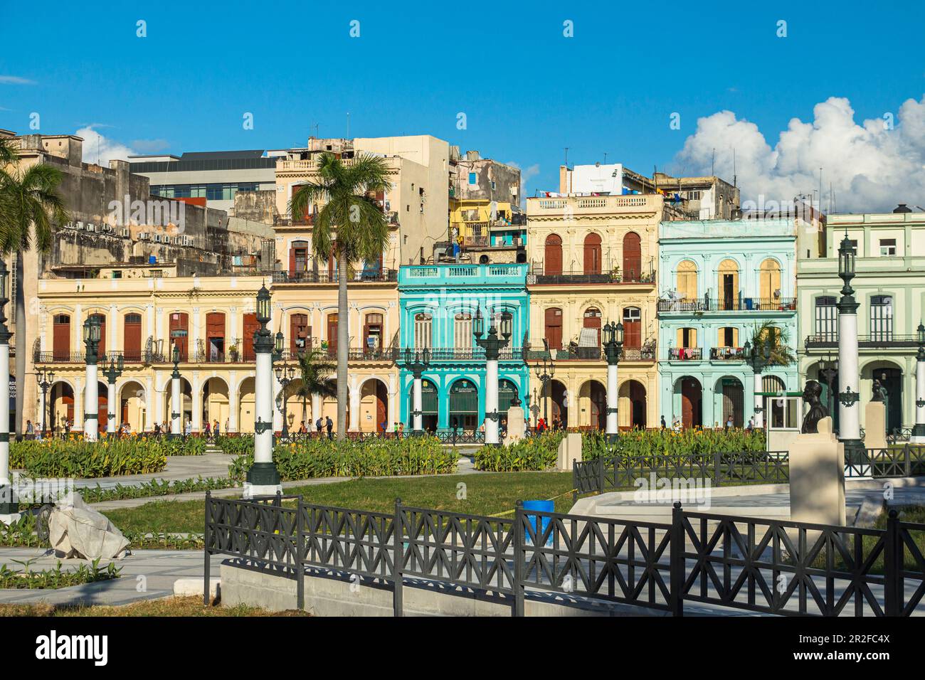 Cuban houses behind the Capitol with colorful colonial house facades