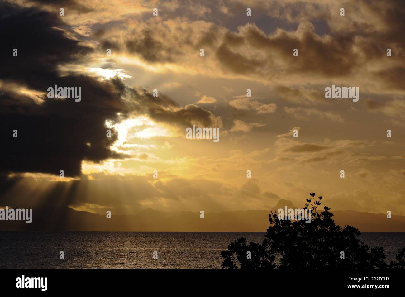Beautiful sunset in the tropics with a view of the Pacific, Savusavu, Fiji Stock Photo