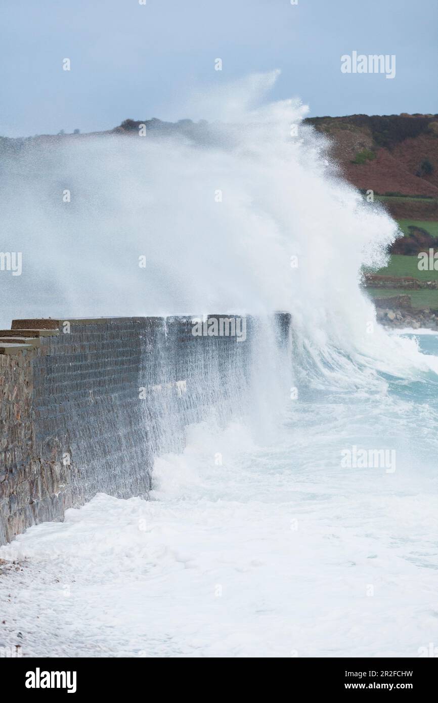 Harbor wall at Goury storm surge, Manche, Normandy France Stock Photo ...