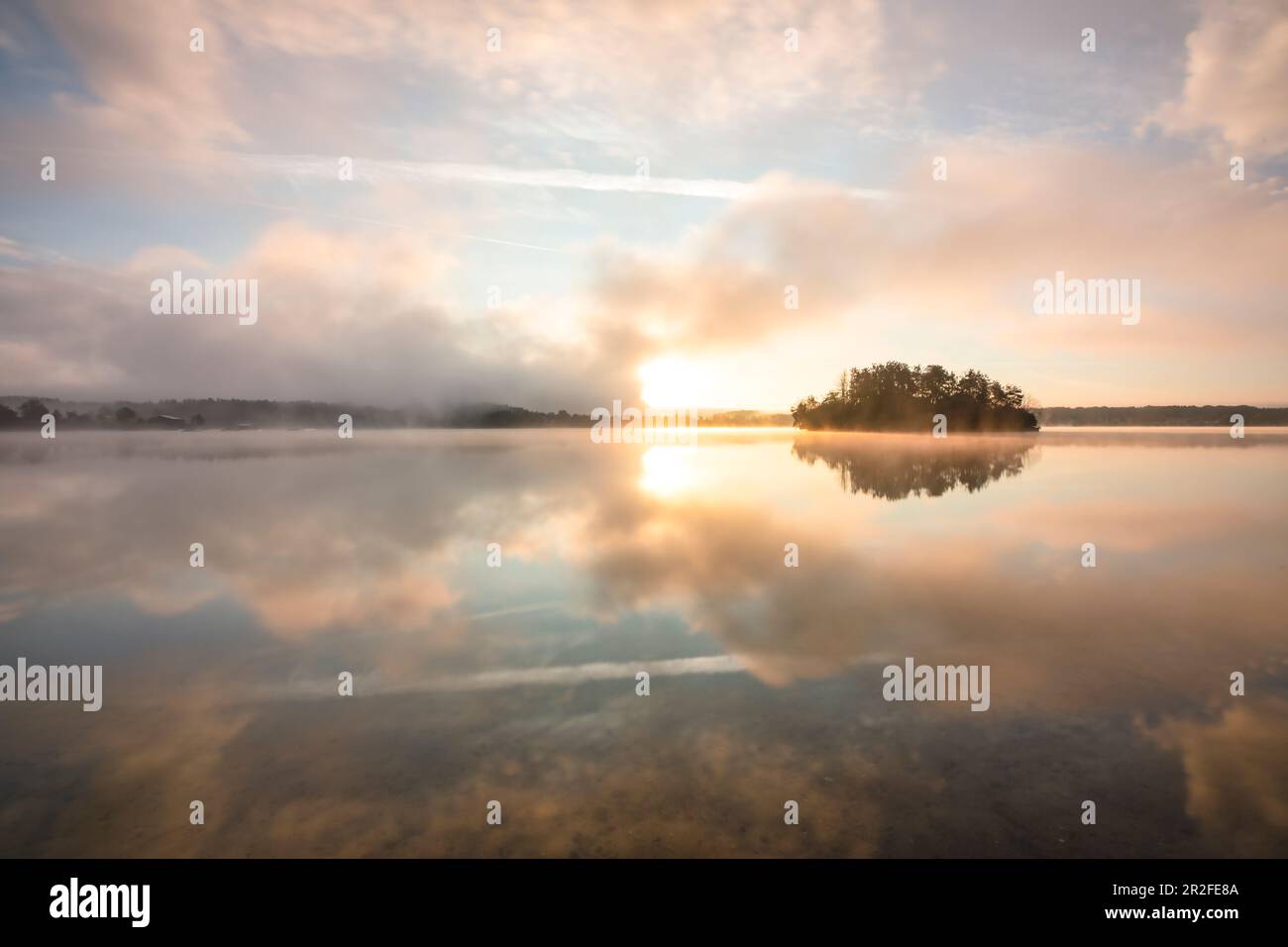The day wakes up at Steinberger See, Steinberg am See, Upper Palatinate Lake District, Schwandorf, Upper Palatinate, Bavaria, Germany Stock Photo