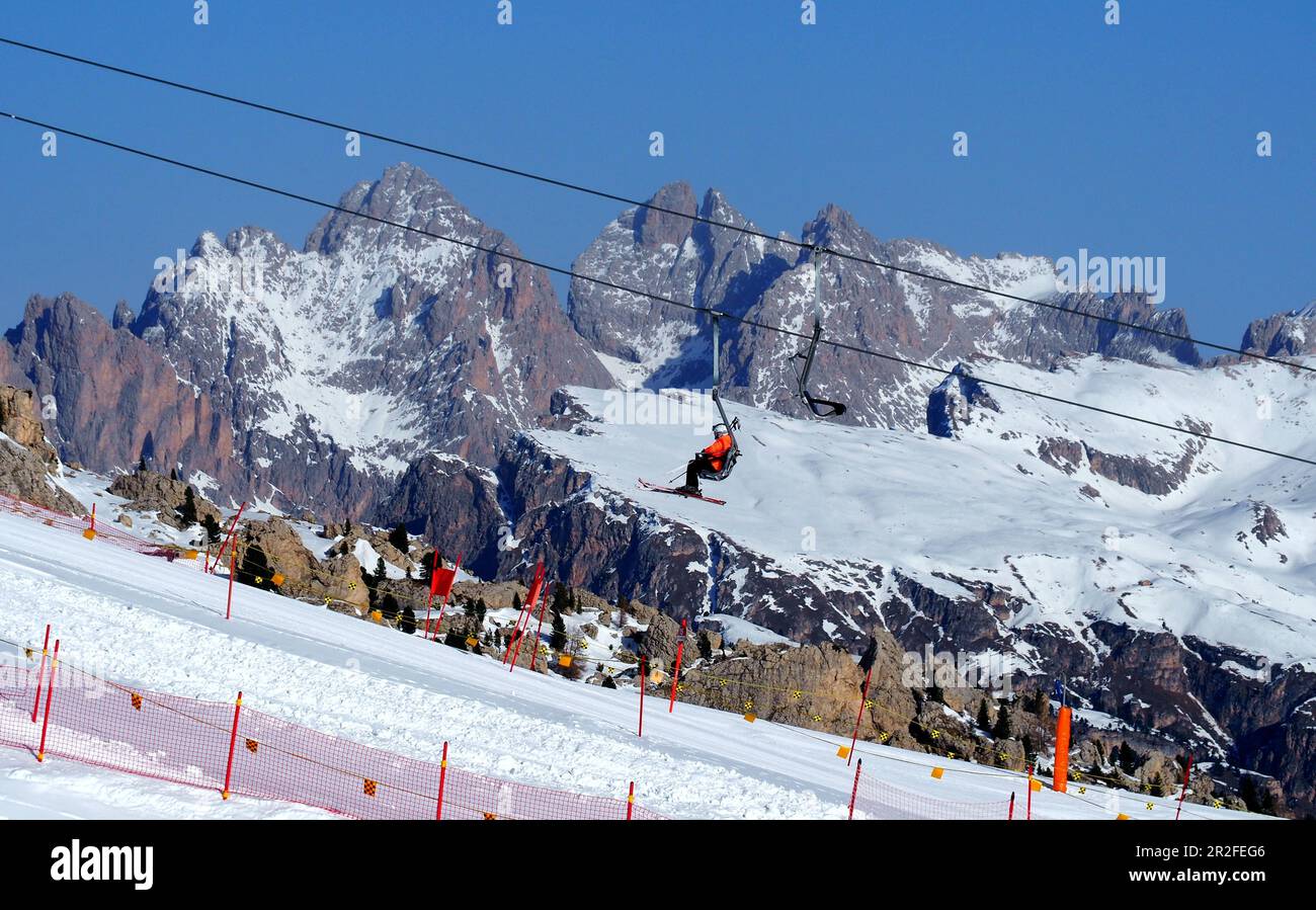 Skiing over Selva with Geisler Group in the background, rocks, snow ...