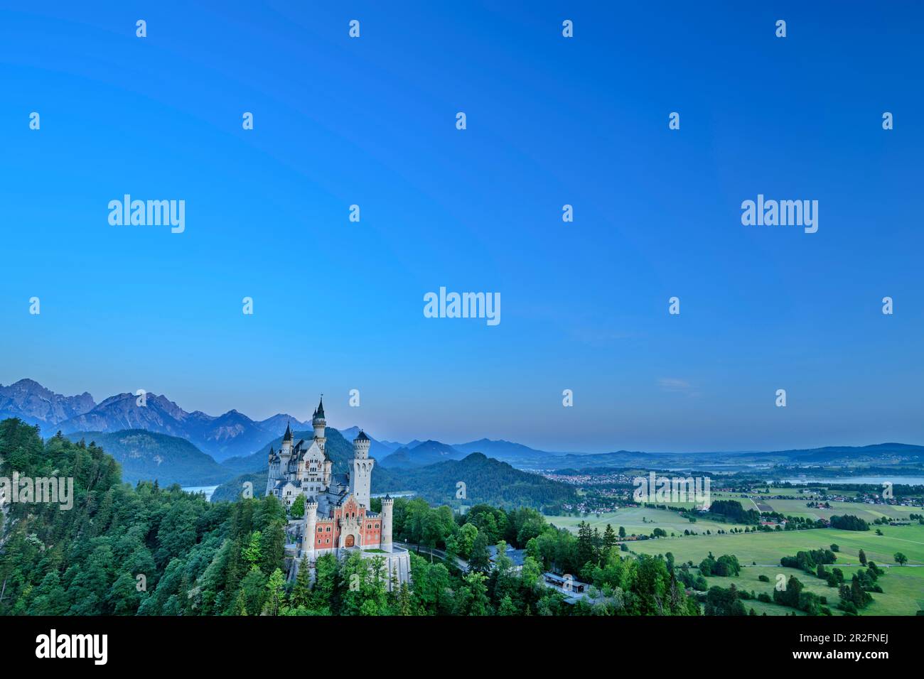 Neuschwanstein Castle at the blue hour, Tannheimer Berge in the