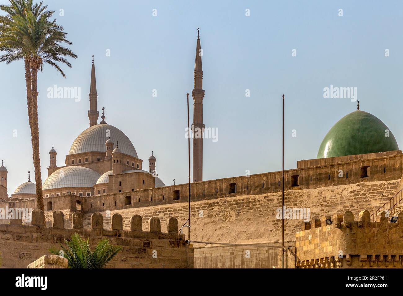 Great Mosque of Muhammad Ali Pasha, and green dome of Al-Nasir Muhammad ibn Qalawun Mosque, the Citadel, Cairo Stock Photo