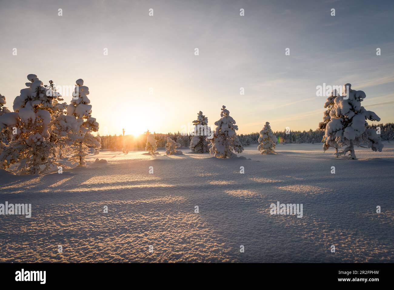 Winter landscape in Lapland, Arvidsjaur, Auktsjaur, Sweden Stock Photo
