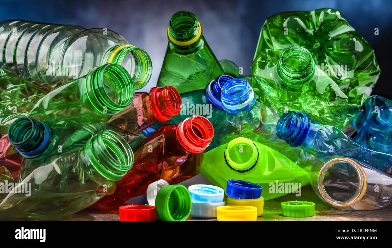 Empty colored drink bottles. Recyclable plastic waste Stock Photo Alamy