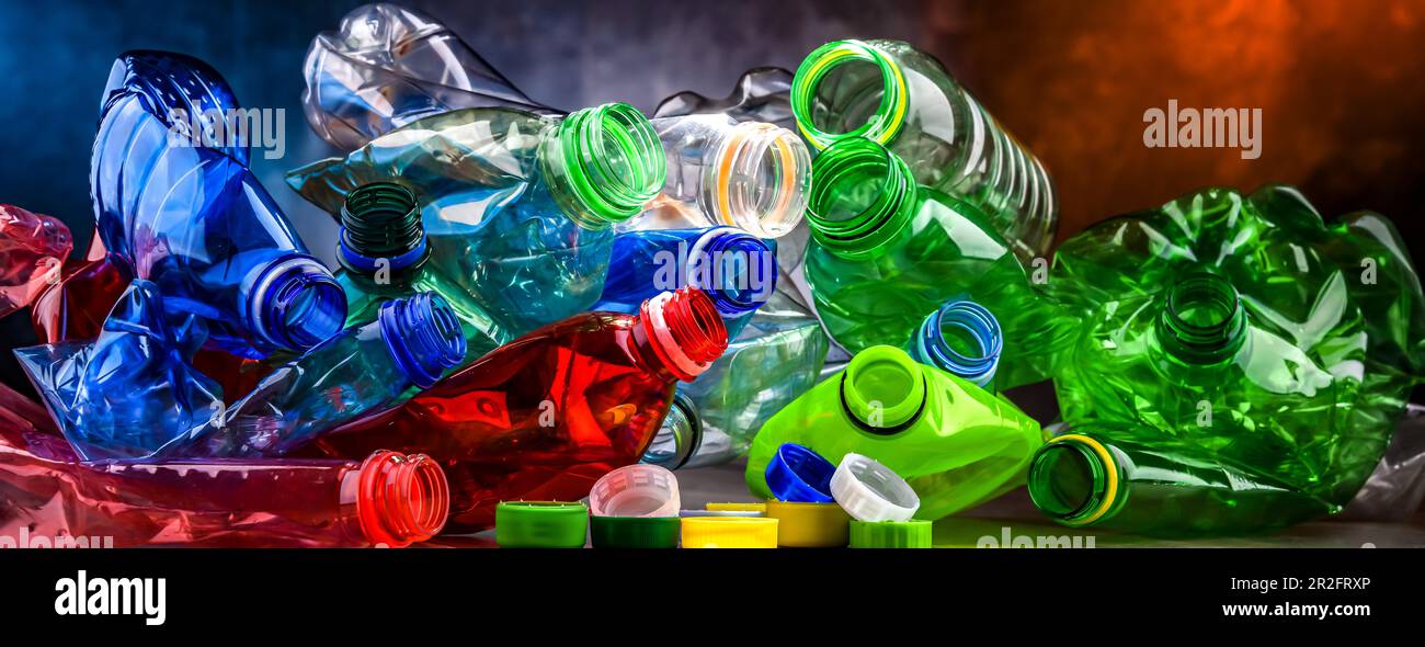 Empty colored drink bottles. Recyclable plastic waste Stock Photo Alamy