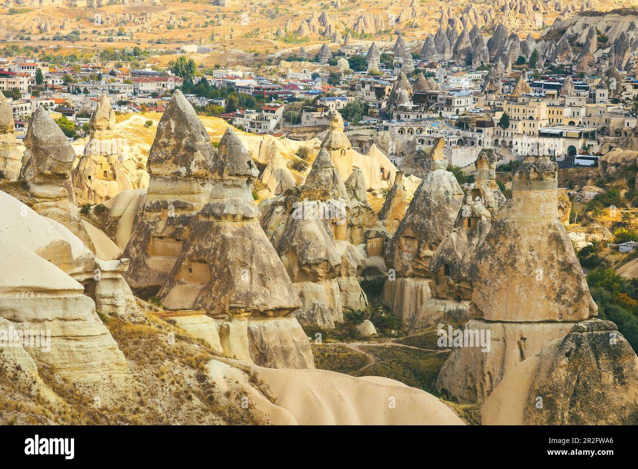 Rock carved houses in Pigeon Valley, Uchisar, Cappadocia, Turkey Stock Photo