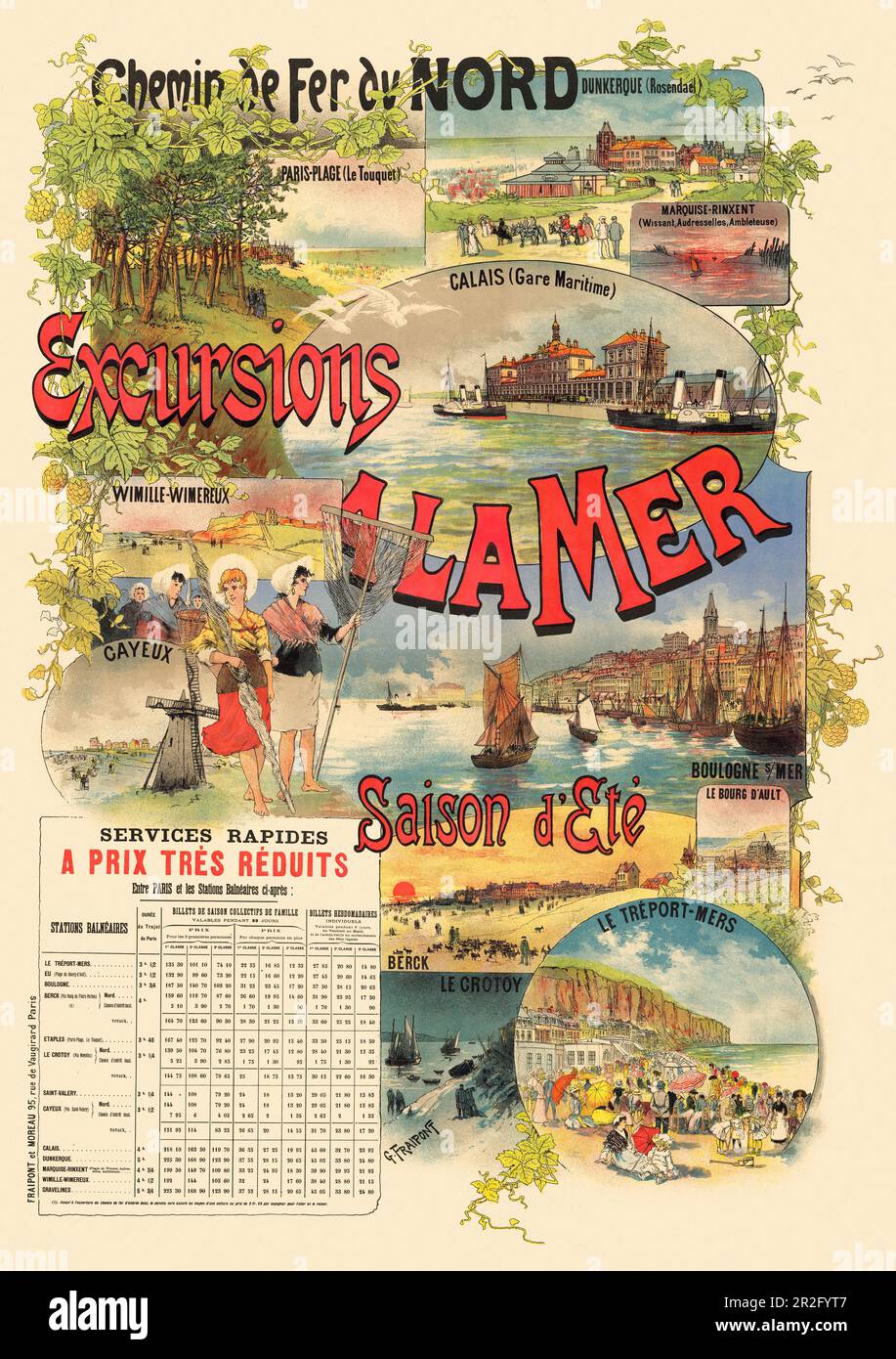 Chemin de Fer du Nord. Excursions à la mer by Gustave Fraipont (1849-1923). Poster published in 1891 in France. Stock Photo