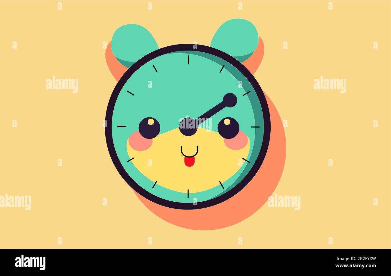 a cute clock logo vector illustration flat design,Cute smiling happy