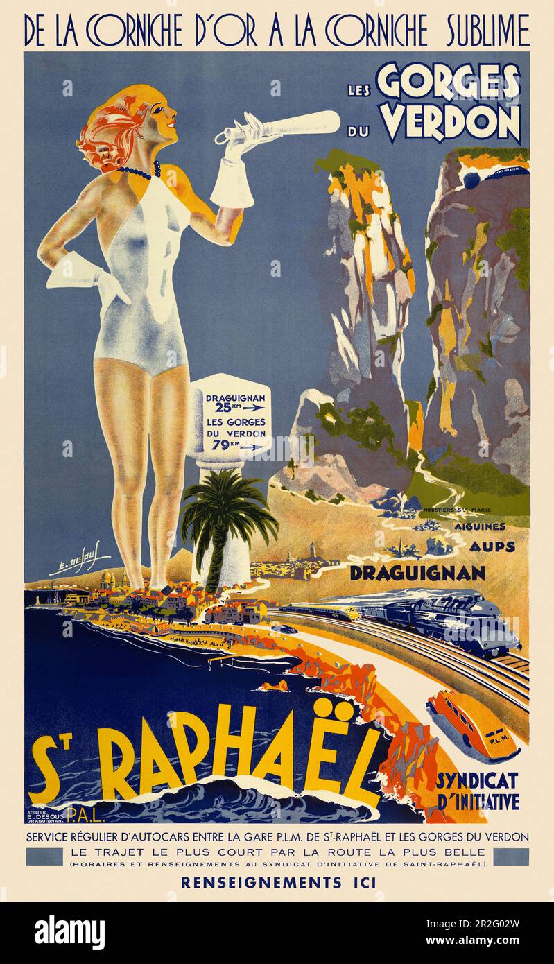 De la corniche d'or à la corniche sublime. Les gorges du Verdon by E. Desous (dates unknown). Poster published in the 1930s in France. Stock Photo