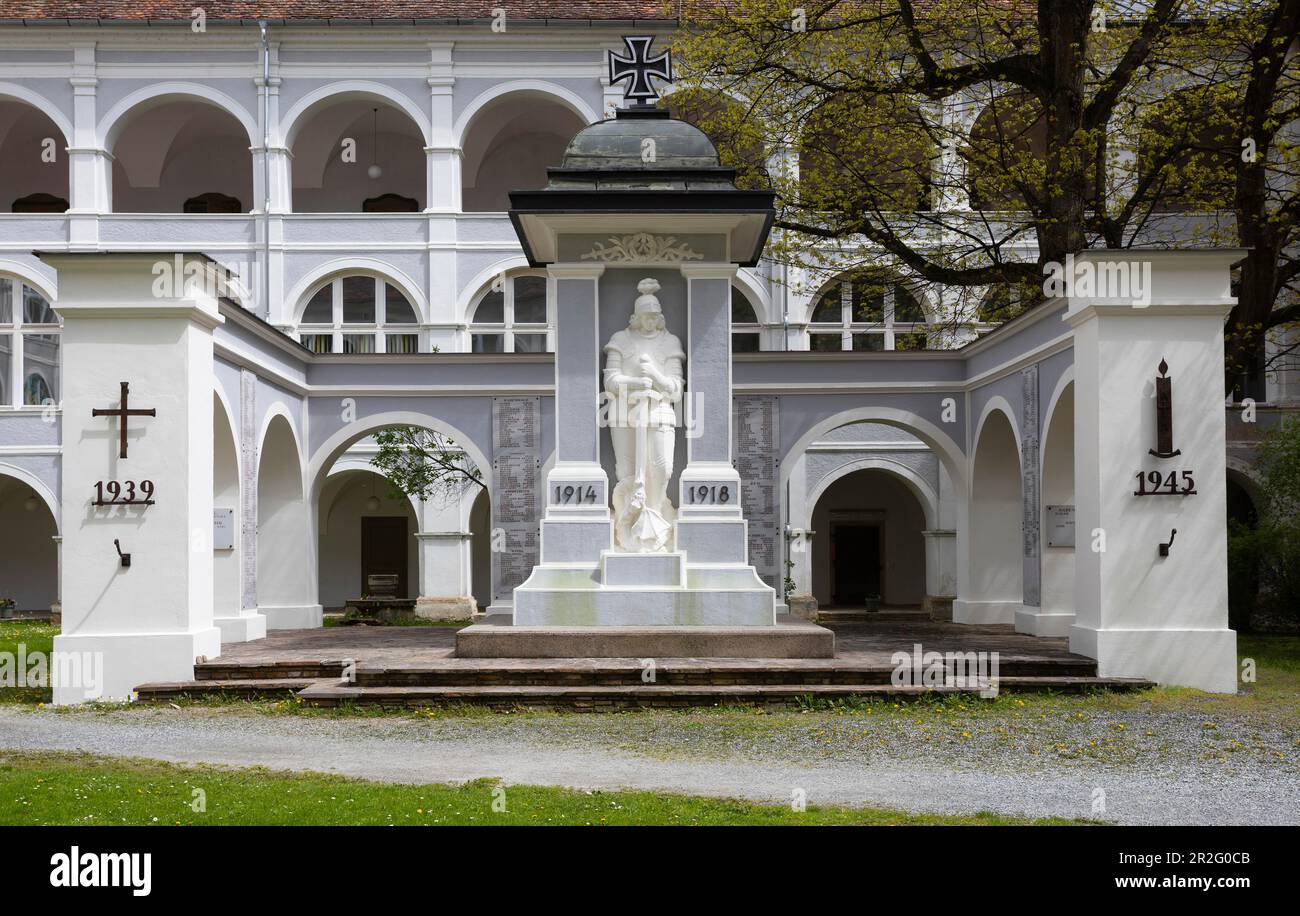 War memorial in the courtyard of the collegiate church of Sankt Veit, Poellau Abbey, Poellau, Styria, Austria Stock Photo