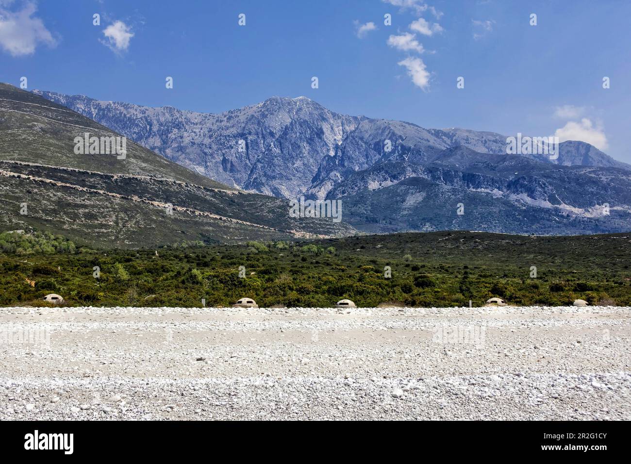 Former fortification, bunker on the beach of the Ionian Sea, Palase, Qark Vlora, Albania Stock Photo