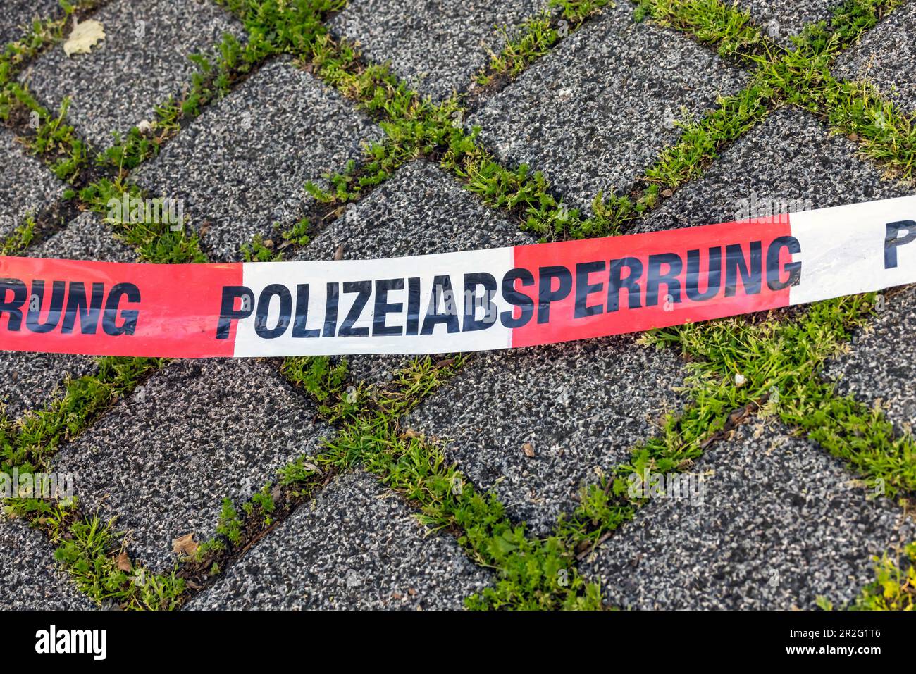 Flutter tape with the inscription Polizeiabsperrung, Stuttgart, Baden-Wuerttemberg, Germany Stock Photo