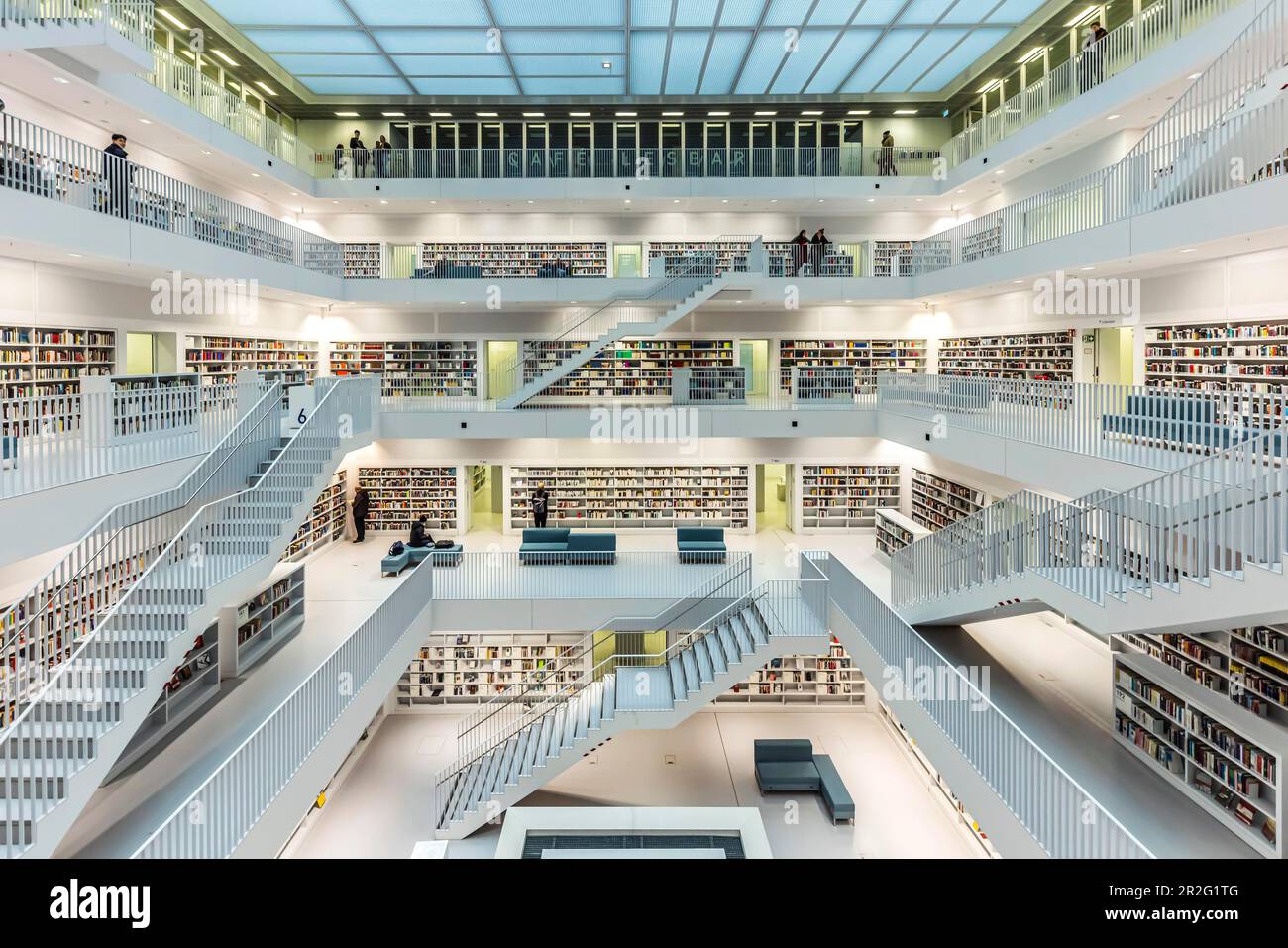Stuttgart City Library at Mailaender Platz, interior view with modern ...