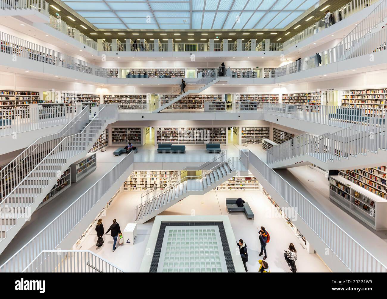 Stuttgart City Library at Mailaender Platz, interior view with modern ...