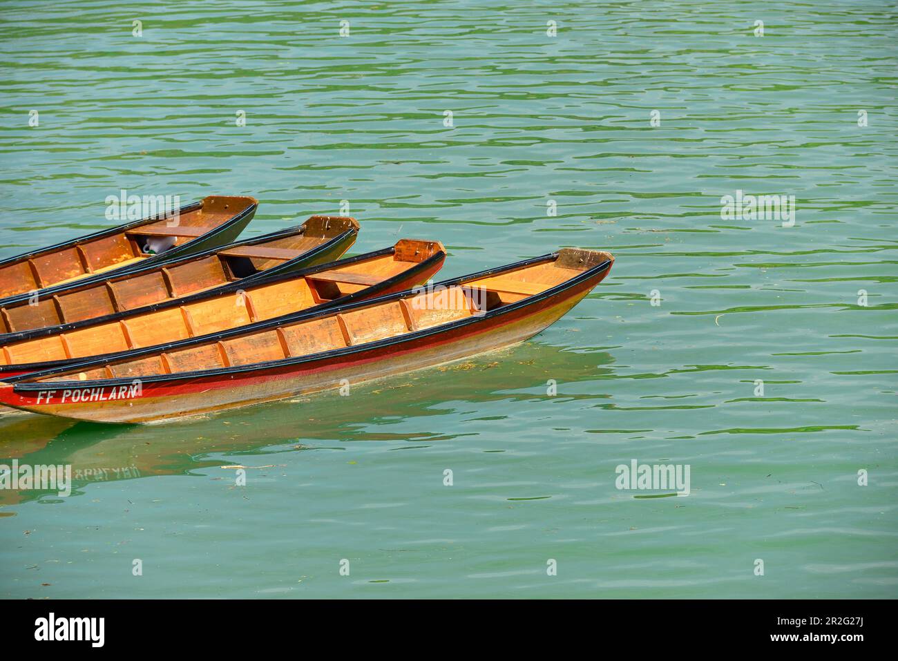 Several rowing boats on the Danube near Pöchlarn, Austria Stock Photo