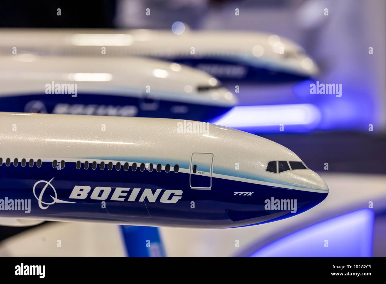 Models of Boeing aircraft, ILA Berlin Air Show, Berlin International Aerospace Exhibition, Schoenefeld, Brandenburg, Brandenburg, Germany Stock Photo