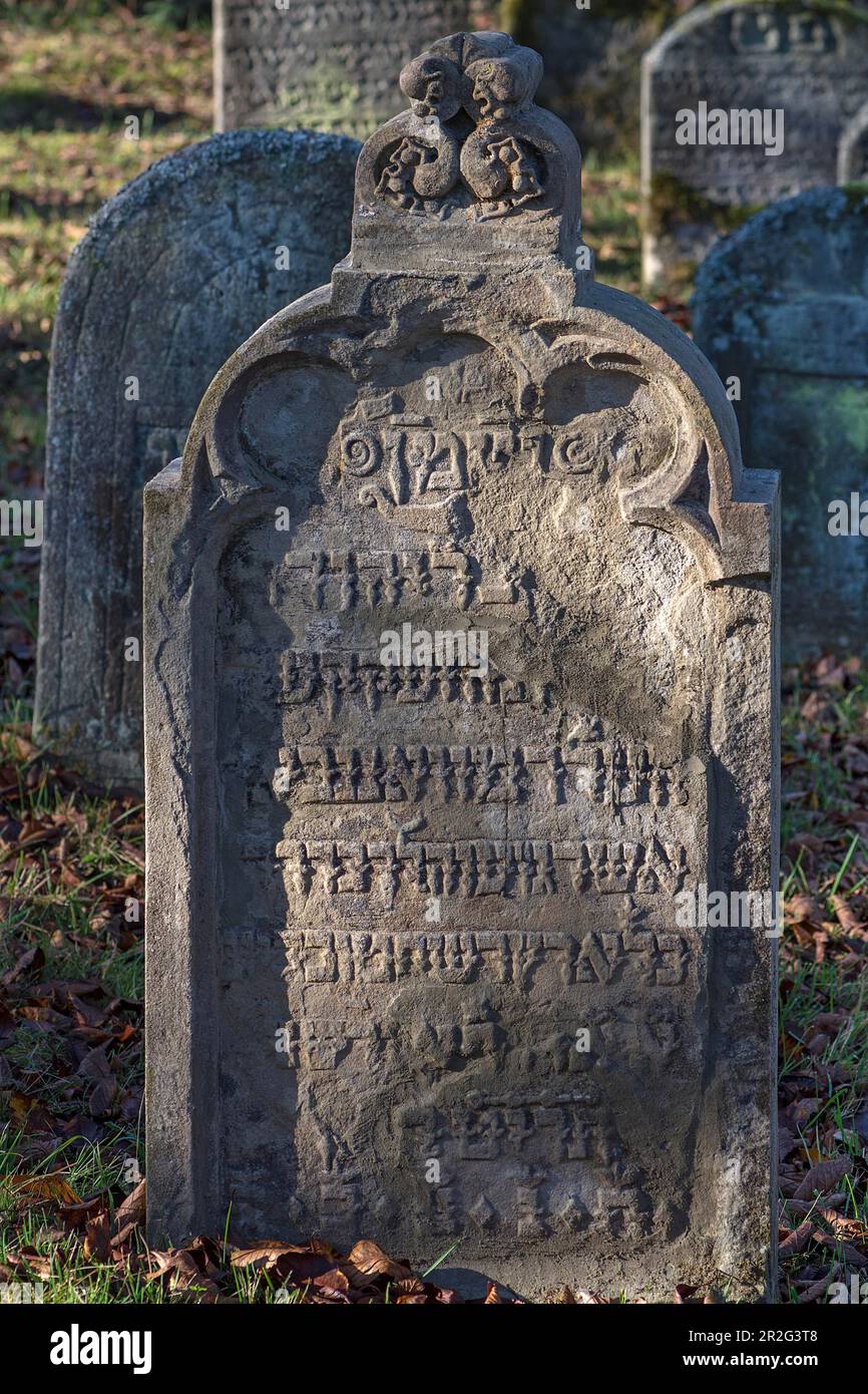 Jewish gravestone, historical Jewish cemetery, this burial place was occupied from 1737 to 1934, Hagenbach, Upper Franconia, Bavaria, Germany Stock Photo