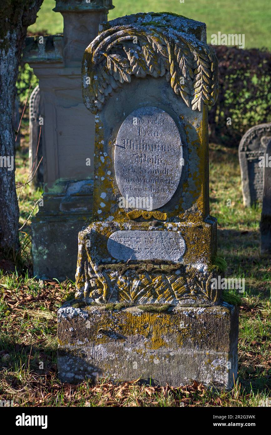 Jewish gravestone with symbol, historical Jewish cemetery, this burial place was occupied from 1737 to 1934, Hagenbach, Upper Franconia, Bavaria Stock Photo
