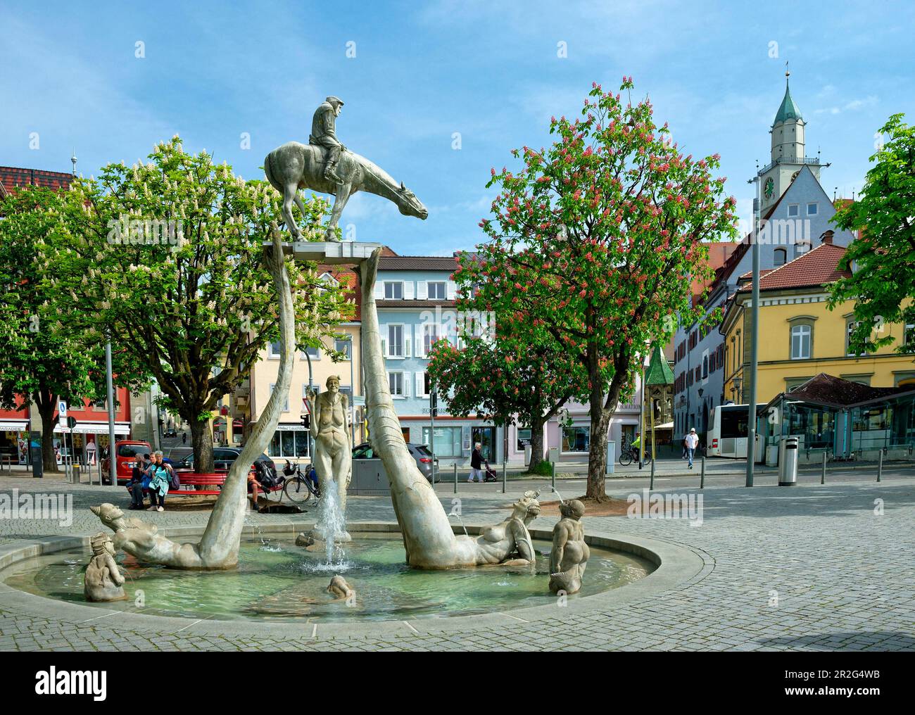 The fountain Bodenseereiter by sculptor Peter Lenk, Ueberlingen am Bodensee, Baden-Wuerttemberg, Germany Stock Photo
