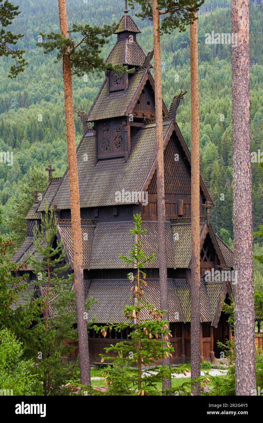 Replica of Gol Stave Church (1994), Gol, Buskerud, Hallingdal, Norway, Europe Stock Photo