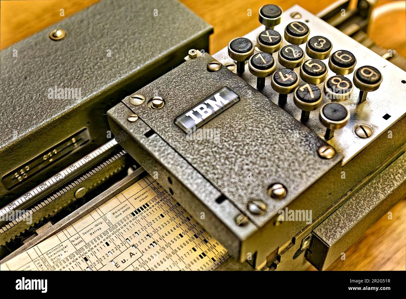 IBM: The historic Hollerith punch was used to record data on punched cards. Punch cards were an important tool for data entry and data processing Stock Photo