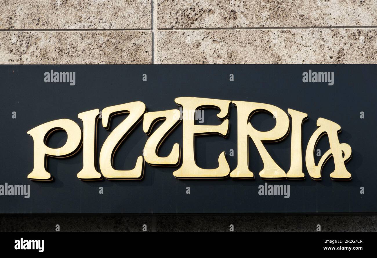 Pizzeria sign outside Pizza Express in Liverpool One Stock Photo