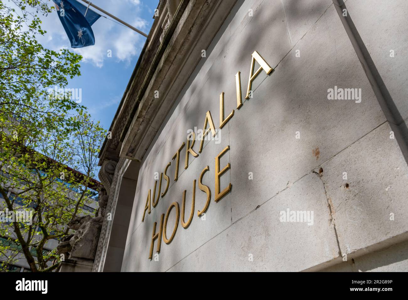 London. UK- 05.17.2023. The name sign for Australia House, the Australian High Commission situated on the Strand. Stock Photo