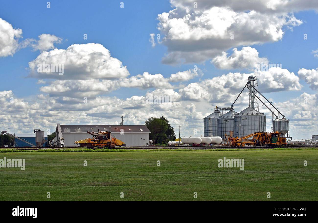 LEBO, KANSAS MAY 18, 2023 Grain storage silos located along side the