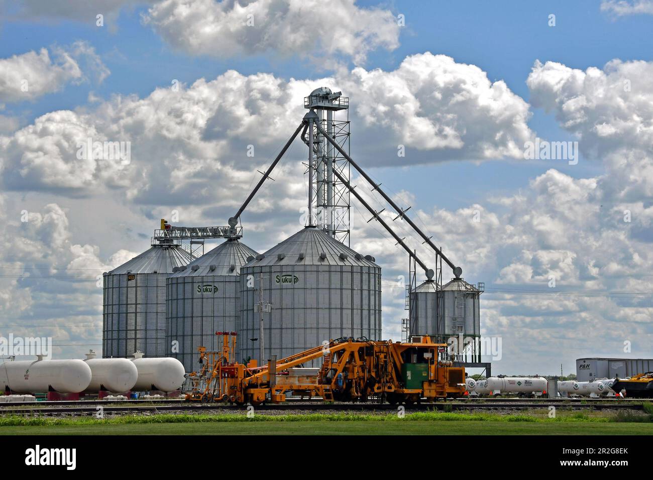 LEBO, KANSAS MAY 18, 2023 Grain storage silos located along side the