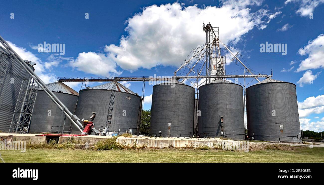 LEBO, KANSAS - MAY 18, 2023 Grain storage silos located in rural Lebo, Stock Photo