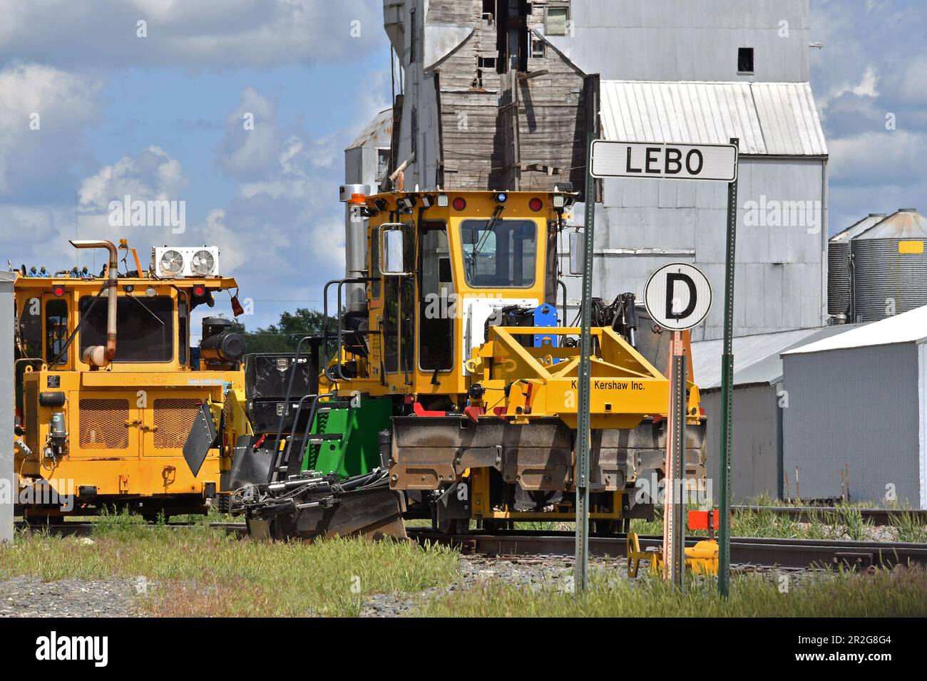 LEBO, KANSAS MAY 18, 2023 Railroad track maintenance vehicles on the