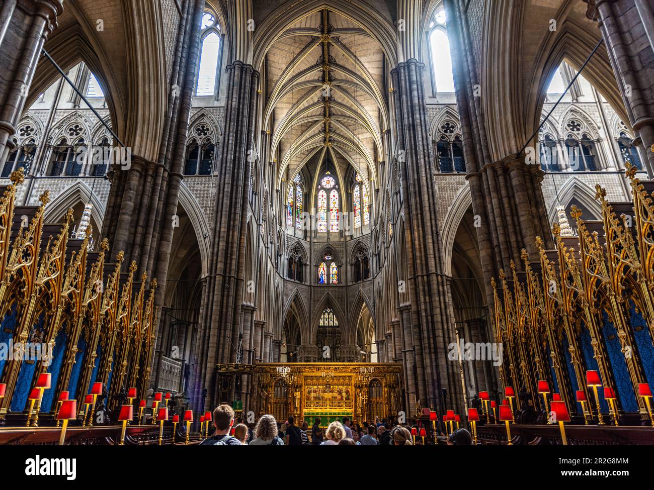 Westminster Abbey Nave Facing the Choir and Main Altar and the Coronation Spot in London Stock Photo