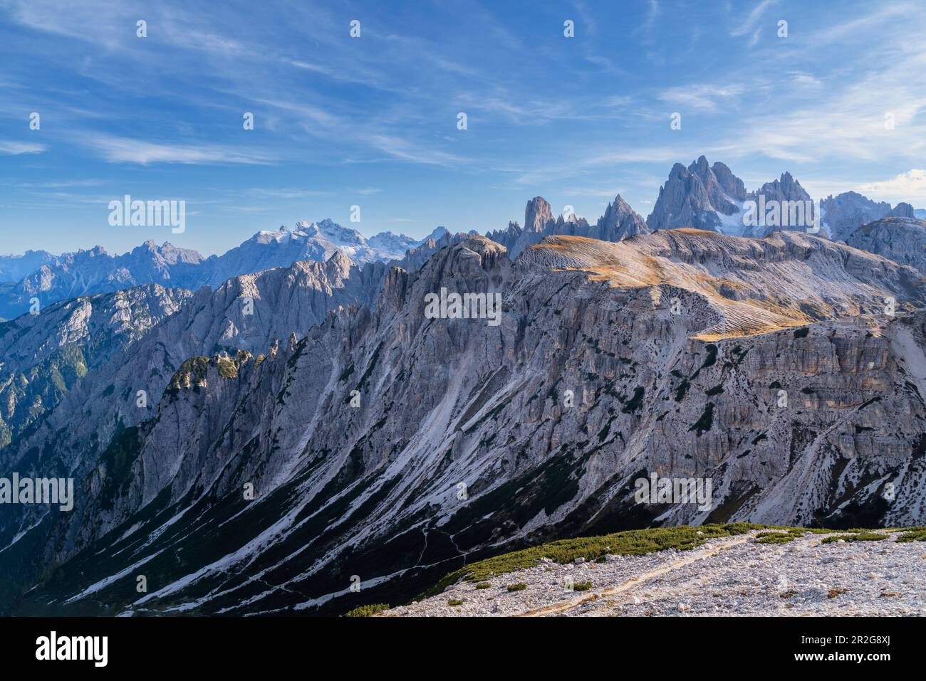 Mountain landscape in the Dolomites seen from the south side of the ...