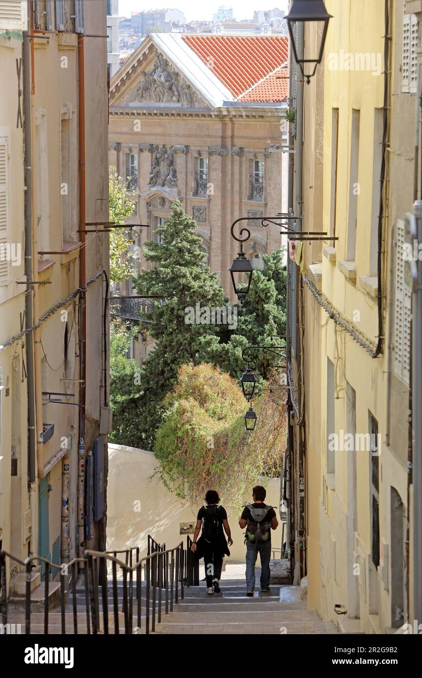 Montée des Accoules, view of Place Daviel, Hotel de Ville district, Marseille, Bouches-du-Rhone, Provence-Alpes-Cote d'Azur, France Stock Photo