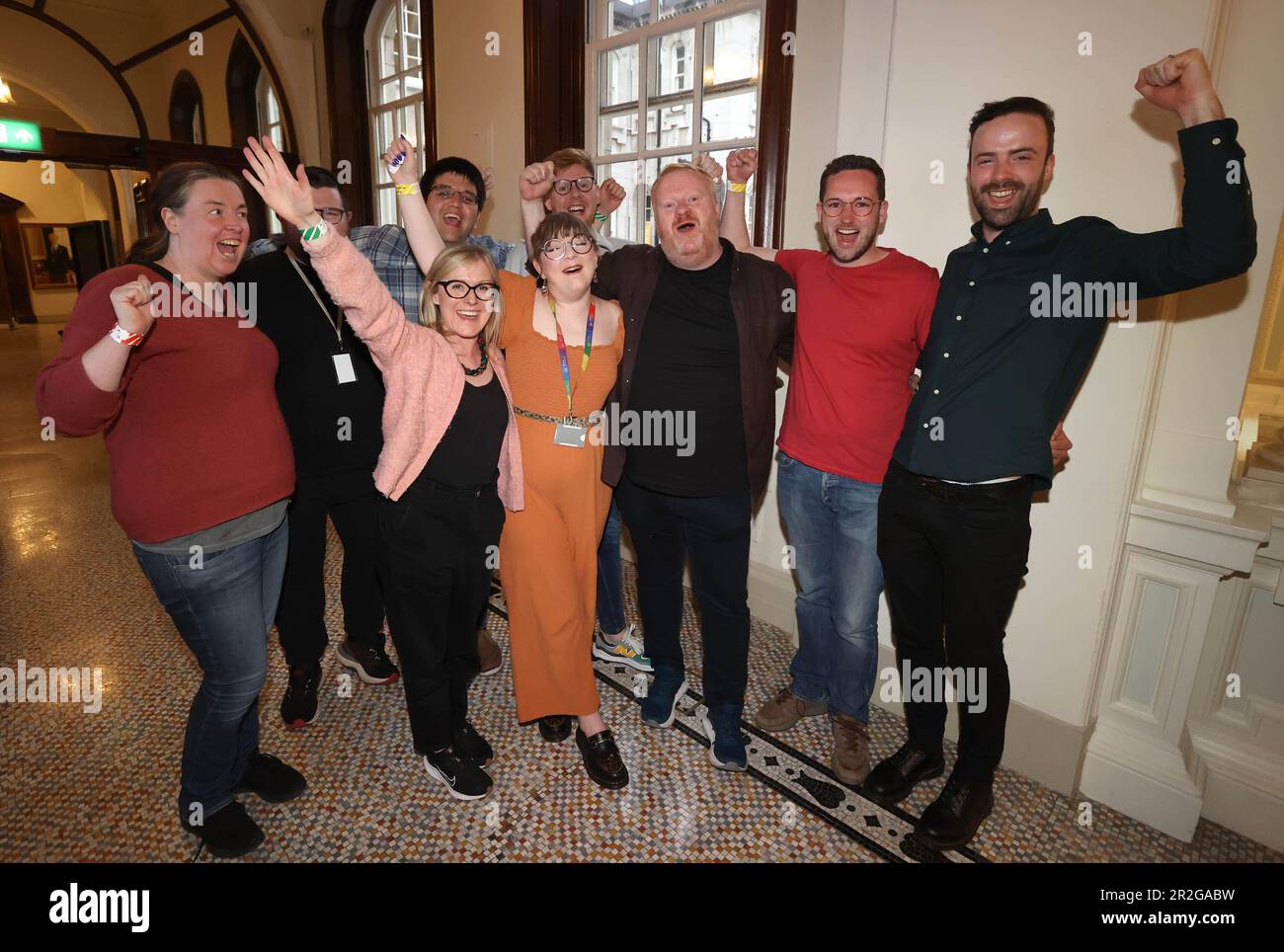 NI green party Brian Smyth (3rd right), who has retained his seat, at ...