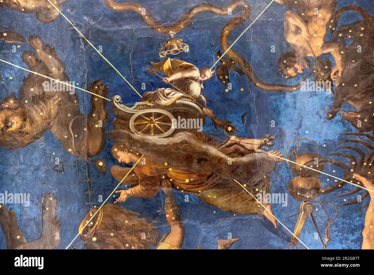 View of the ceiling painting by Lorenzo Costa in the Zodiac Room in the