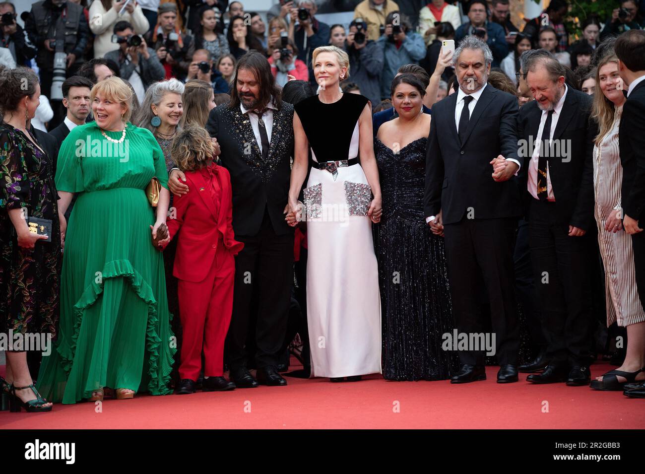 Cannes, France. 19th May, 2023. Kath Shelper, Georgie Pym, a guest, Aswan Reid, Warwick Thornton, Cate Blanchett, Deborah Mailman, Wayne Blair, Andrew Upton and Coco Francini attend the The Zone of Interest red carpet at the 76th annual Cannes film festival at Palais des Festivals on May 18, 2023 in Cannes, France. Photo by David Niviere/ABACAPRESS.COM Credit: Abaca Press/Alamy Live News Stock Photo