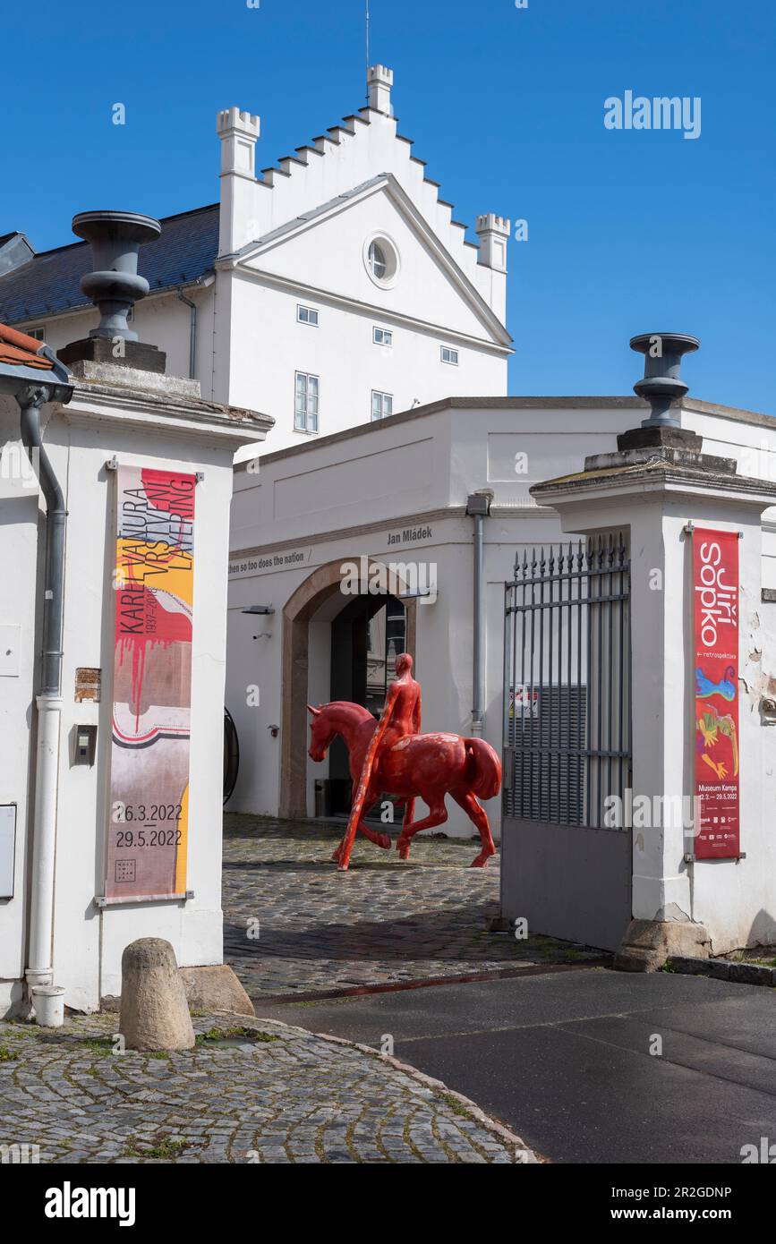 Entrance to the Kampa Museum, former Sova Mills, Kampa Peninsula on the Vltava River, Prague, Czech Republic Stock Photo