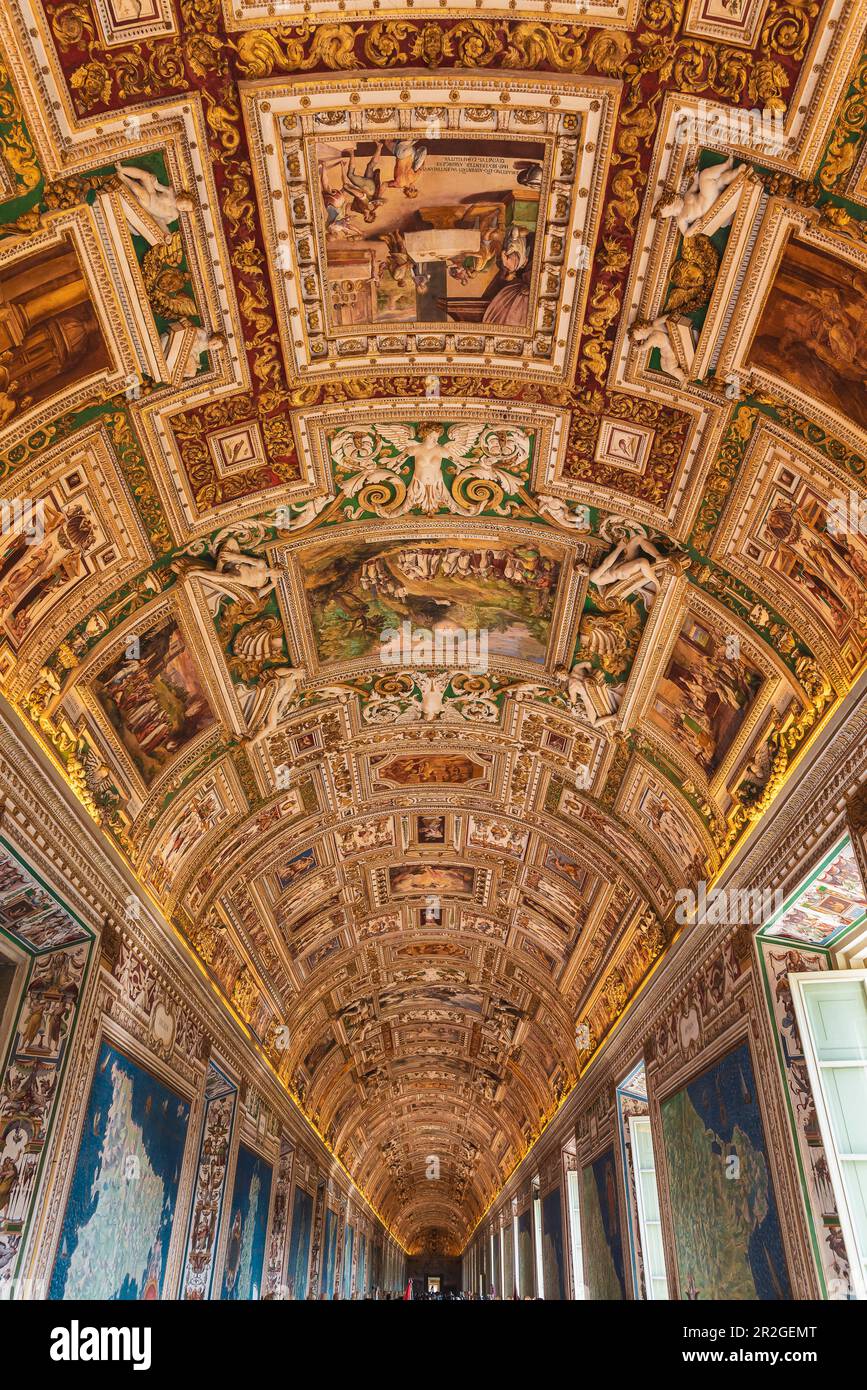 Frescoes on the ceiling in the Gallery of Maps, Vatican Museum, Rome, Lazio, Italy, Europe Stock Photo