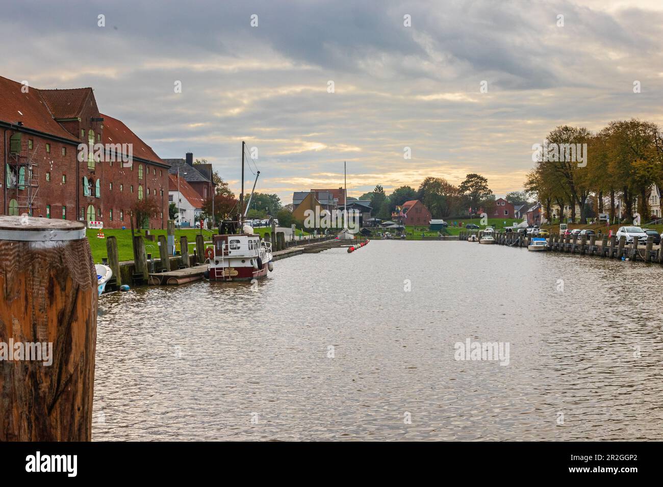 View of the port in Toening. North Friesland, North Sea, Schleswig-Holstein, Germany, Europe Stock Photo