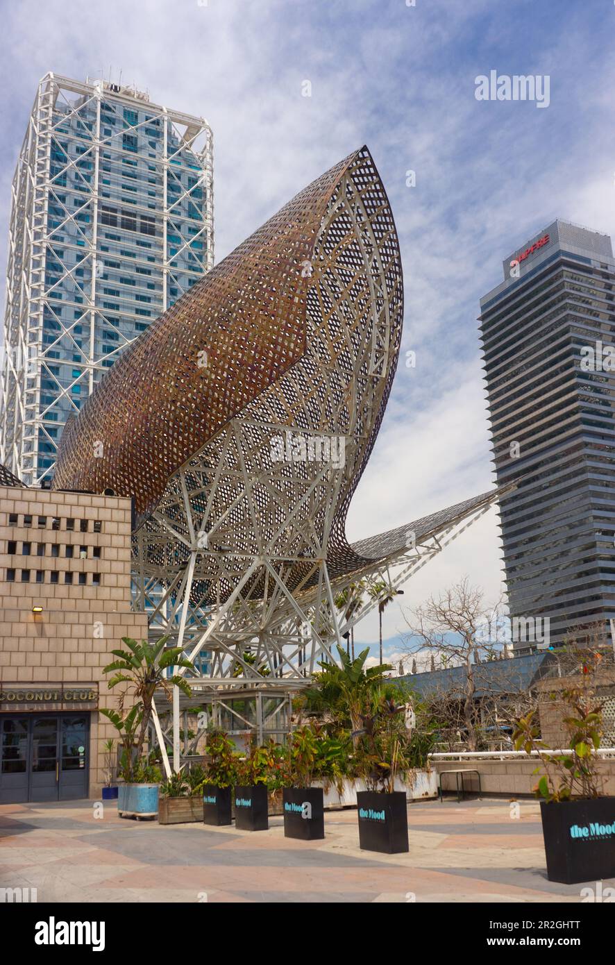 Gehery-designed gold fish pavilion, now a casino, near Olympic village.  Barcelona, Spain. Stock Photo