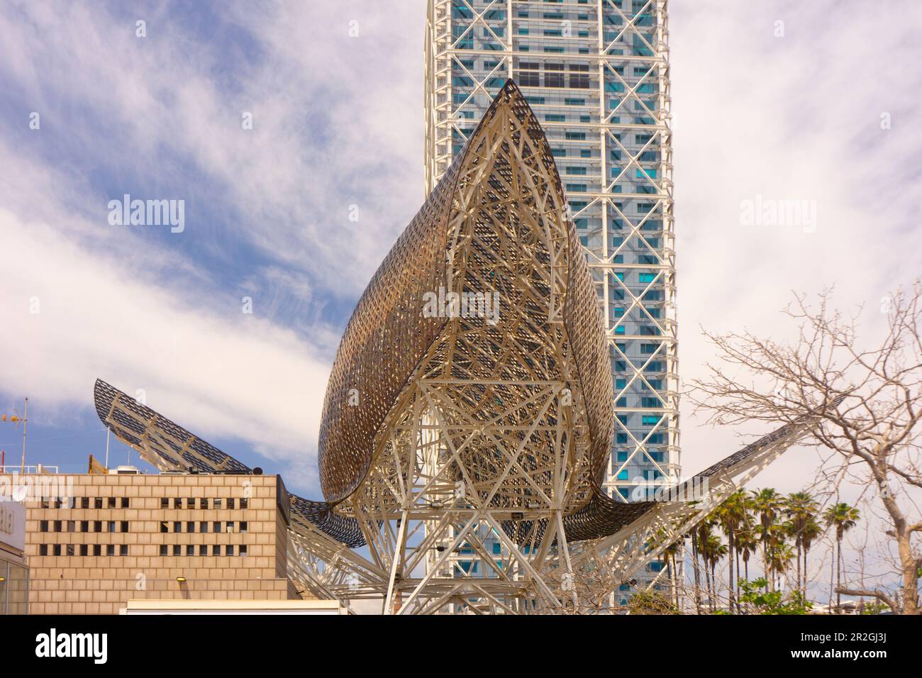 Gehery-designed gold fish pavilion, now a casino, near Olympic village.  Barcelona, Spain. Stock Photo
