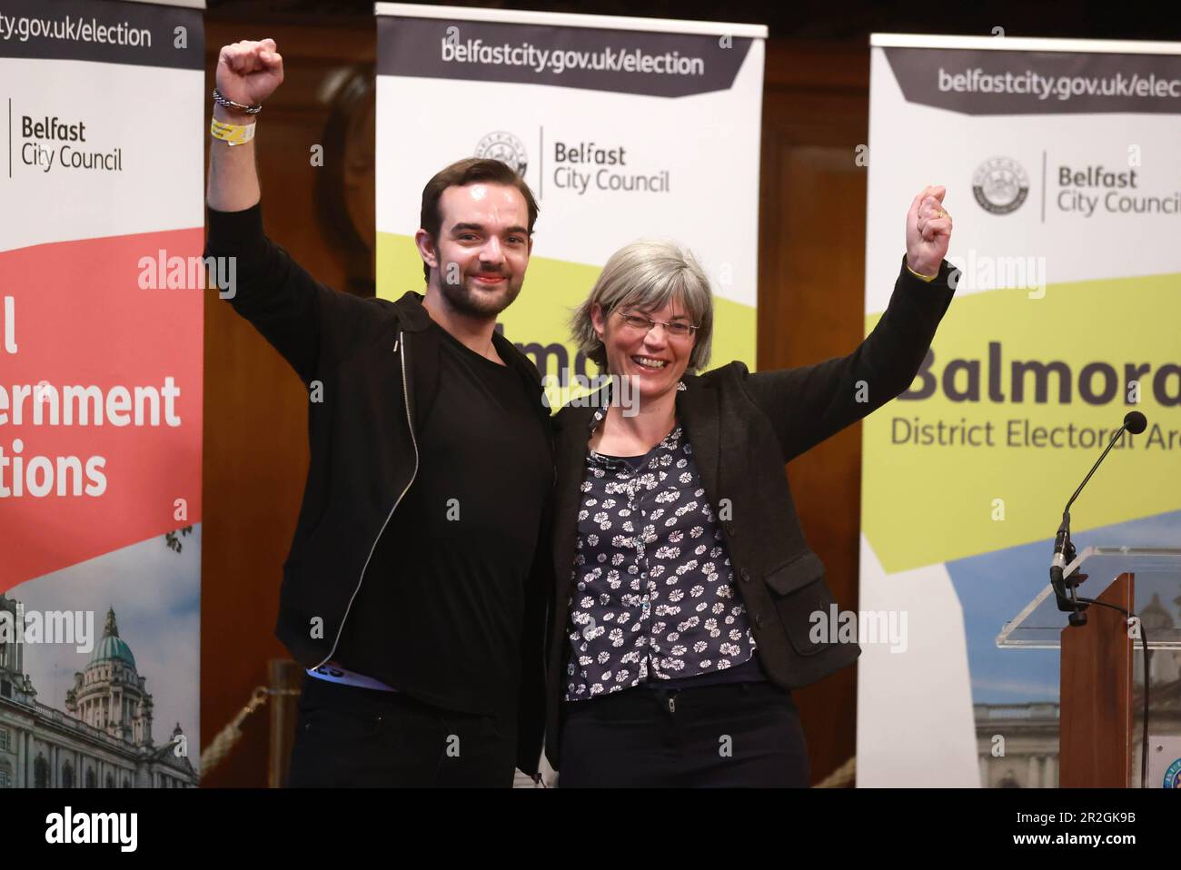 Newly elected Micky Murray and Tara Brooks from the Alliance Party at