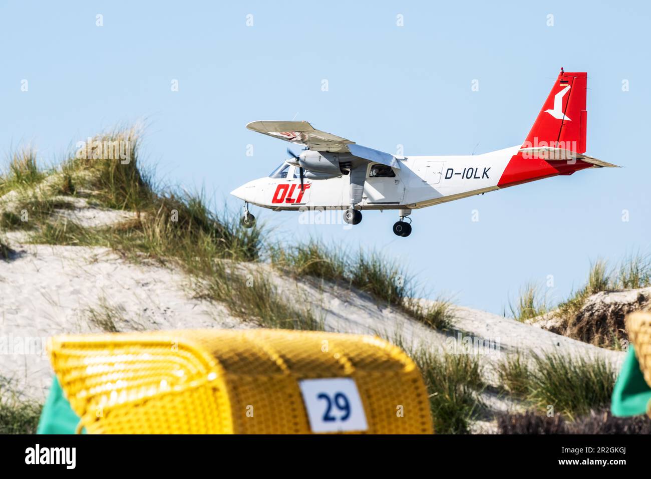 Airplane approaching Helgoland, Helgoland, Voegel, Insel, Schleswig-Holstein, Germany Stock Photo