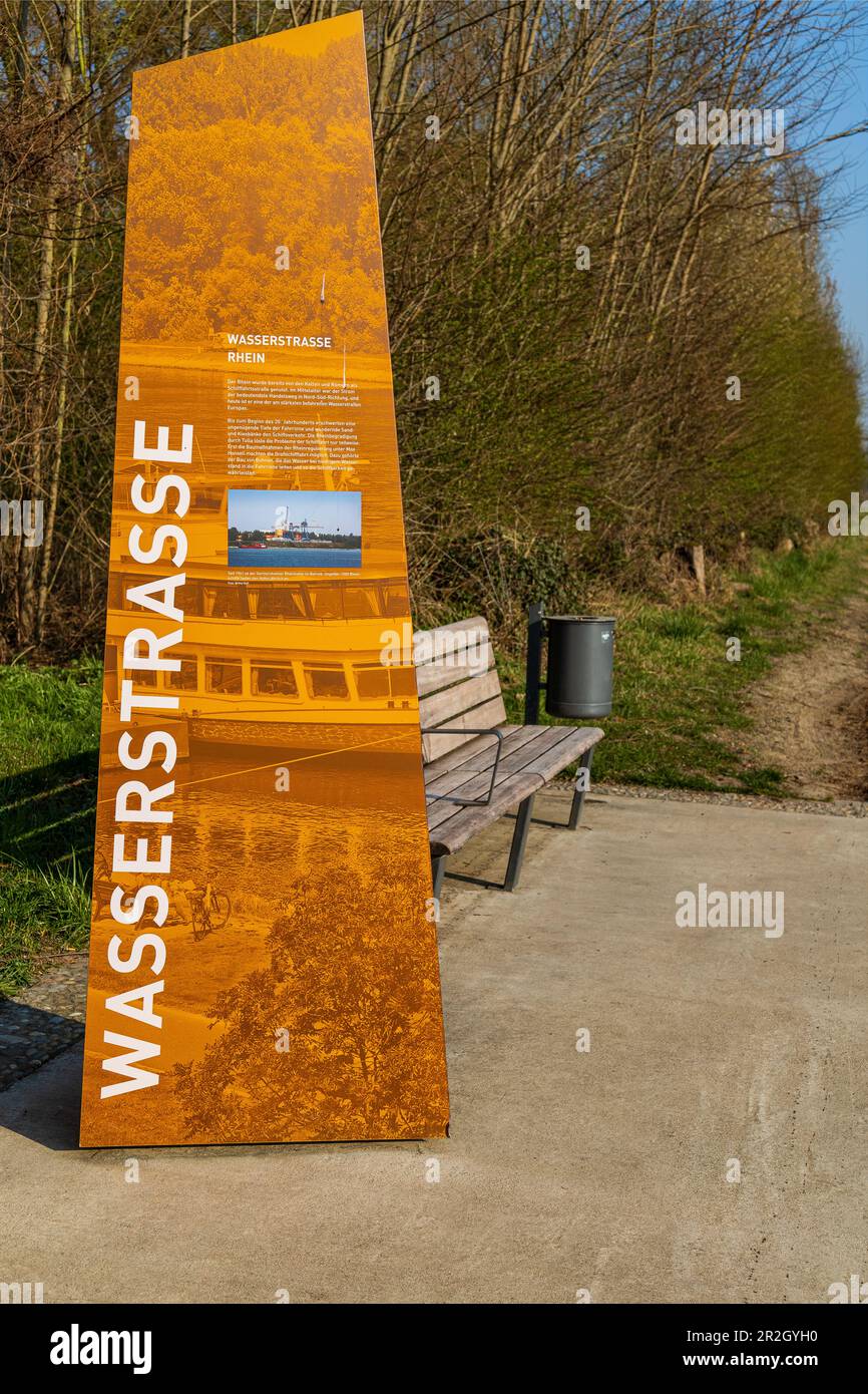 Information sign Wasserstrasse am Rhein, Germersheim am Rhein, Rhineland-Palatinate, Germany, Europe Stock Photo