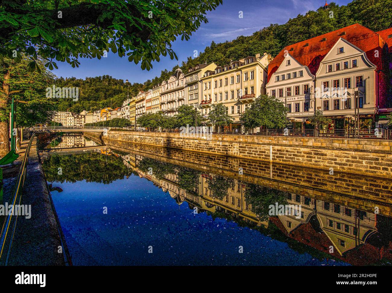 Town houses at the Tepl (Tepla), Old Meadow (Stará Louka) in Karlovy Vary, Karlovy Vary, Czech Republic Stock Photo