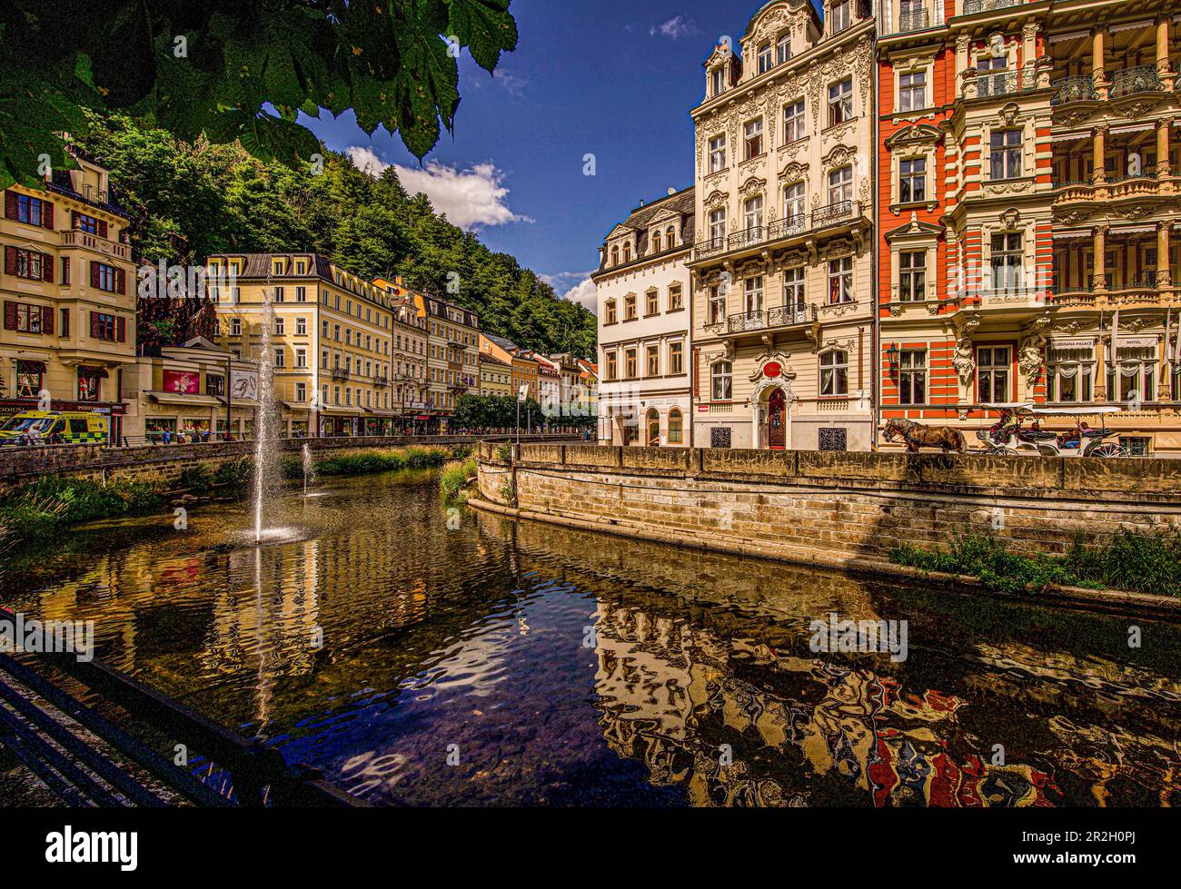 The Tepl (Tepla) in the spa district, waterfront with carriage, Karlovy Vary, Karlovy Vary, Czech Republic Stock Photo
